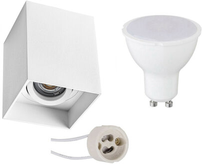 Opbouwspot Set - Pragmi Luxina Pro - GU10 Fitting - Dimbaar - Opbouw Vierkant - Mat Wit - 6W - Helder/Koud Wit 6400K