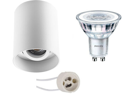 Opbouwspot Set - Pragmi Luxina Pro - GU10 Fitting - Opbouw Rond - Mat Wit - Verdiept - Kantelbaar - Ø90mm - Philips