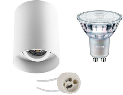 Opbouwspot Set - Pragmi Luxina Pro - GU10 Fitting - Opbouw Rond - Mat Wit - Verdiept - Kantelbaar - Ø90mm - Philips