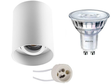 Opbouwspot Set - Pragmi Luxina Pro - Gu10 Fitting - Opbouw Rond - Mat Wit - Verdiept - Kantelbaar - Ø90mm - Philips