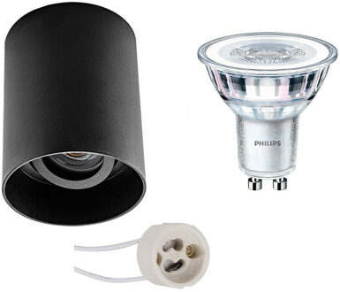 Opbouwspot Set - Pragmi Luxina Pro - GU10 Fitting - Opbouw Rond - Mat Zwart - Verdiept - Kantelbaar - Ø90mm - Philips