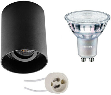 Opbouwspot Set - Pragmi Luxina Pro - GU10 Fitting - Opbouw Rond - Mat Zwart - Verdiept - Kantelbaar - Ø90mm - Philips