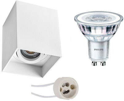 Opbouwspot Set - Pragmi Luxina Pro - GU10 Fitting - Opbouw Vierkant - Mat Wit - Verdiept - Kantelbaar - 90mm - Philips