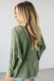 Open Gehaakt Casual Cardigan Salie Groen