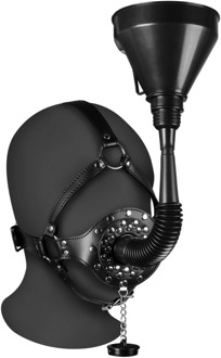Open Mouth Gag Hoofdband met Trechter - Zwart