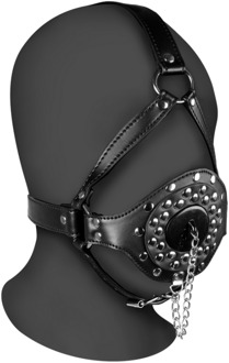 Open Mouth Gag Hoofdharnas met Plug Stopper - Zwart