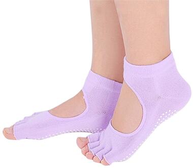 Open Teen Terug Professionele Yoga Sokken Ademend Antislip Zweet-Absorberende Vijf Tenen Korte Sokken Met Een Gat voor Dames paars