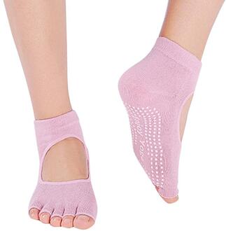 Open Teen Terug Professionele Yoga Sokken Ademend Antislip Zweet-Absorberende Vijf Tenen Korte Sokken Met Een Gat voor Dames roze