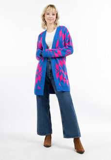 opengebreid vest Dames blauw roze - maat M/L