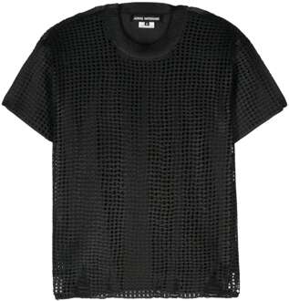 Opengeweven Crewneck T-shirt - maat M Zwart