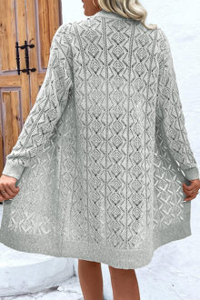 Openknit Cardigan Geometrische Kant Lichtgrijs