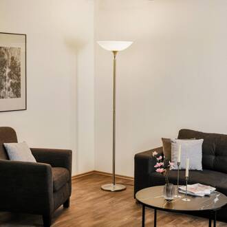 Opera LED uplighter vloerlamp, tastdimmer, nikkel mat nikkel, chroom, gesatineerd wit