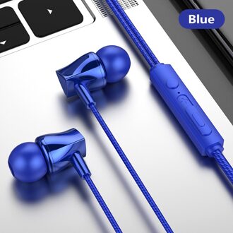Opgewaardeerd In Oor Met Mic Headset Wired 3.5Mm Plug Subwoofer Hoofdtelefoon Comfortabele Oortelefoon Portable Oordopjes Voor Mobiele Telefoon blauw