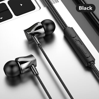 Opgewaardeerd In Oor Met Mic Headset Wired 3.5Mm Plug Subwoofer Hoofdtelefoon Comfortabele Oortelefoon Portable Oordopjes Voor Mobiele Telefoon zwart