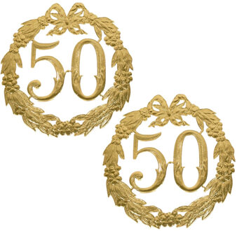 Ophang Jubileum cijfer 50 jaar - 2x stuks - Dia 24 cm - Muur/wand versieringen - Abraham/Sara thema