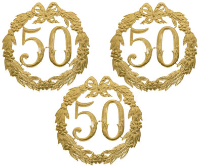 Ophang Jubileum cijfer 50 jaar - 3x stuks - Dia 24 cm - Muur/wand versieringen - Abraham/Sara thema