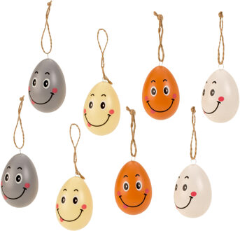 Ophang Paaseieren met lachende gezichtjes - 24x - kunststof - 4 x 6 cm - paasdecoratie