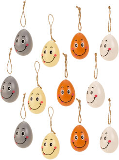 Ophang Paaseieren met lachende gezichtjes - 36x - kunststof - 4 x 6 cm - paasdecoratie