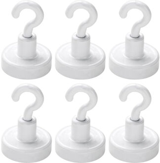 Ophanghaak met magneet - 6x - wit - 16 mm - max 1.5 kg draagkracht