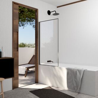 Opklapbare Badwand 75x130 Cm - Aluminium Gun Metal En Gehard Glas 4 Mm