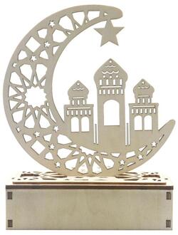 Opknoping Diy Houten Ramadan Led Decoratieve Moon Hollow Home Decor Ornamenten Licht Letters Hanger Kaars T0C6 Donker Kaki