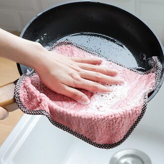 Opknoping Handdoeken Keuken Dishclout Te Schoon Washandje Magie Reinigingsdoekje Schoonmaakdoekje Anti-aanbak Olie Coral Fluwelen roze