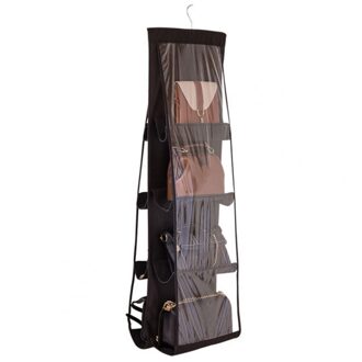 Opknoping Kleding Opbergtas 8 Grids Non-woven Stofdicht Tote Tas Garderobe Handtas Organizer Pouch zwart