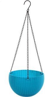 Opknoping Mand Imitatie Rotan Bloempot Ronde Hars Tuin Planter Voor Indoor Outdoor A1 Blauw