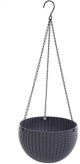 Opknoping Mand Imitatie Rotan Bloempot Ronde Hars Tuin Planter Voor Indoor Outdoor A1 grijs