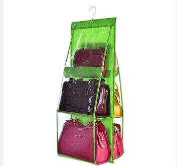 Opknoping Opbergtas Transparante Opknoping Effen Kleur Organizer Met Zes Zakken Voor Handtas Schoudertas groen