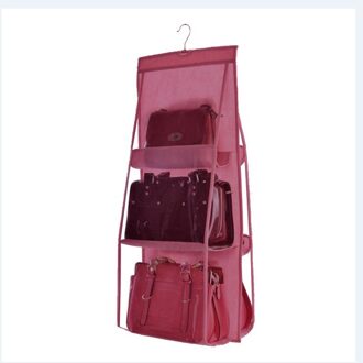 Opknoping Opbergtas Transparante Opknoping Effen Kleur Organizer Met Zes Zakken Voor Handtas Schoudertas Rood