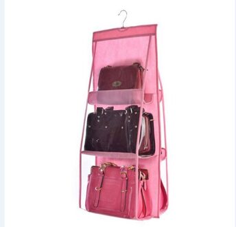 Opknoping Opbergtas Transparante Opknoping Effen Kleur Organizer Met Zes Zakken Voor Handtas Schoudertas Roze