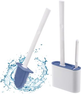 Opknoping Wc Borstel Water Lekvrije Met Base Siliconen Platte Kop Flexibele Zachte Borstel Met Sneldrogend Houder Set # T2P blauw