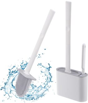 Opknoping Wc Borstel Water Lekvrije Met Base Siliconen Platte Kop Flexibele Zachte Borstel Met Sneldrogend Houder Set # T2P wit