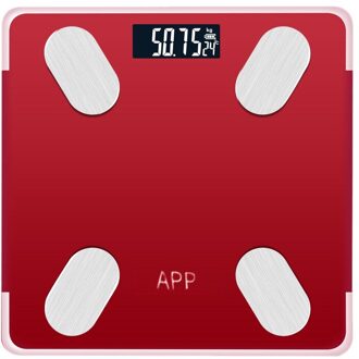 Oplaadbare Bluetooth APP Android IOS Smart Menselijk Lichaam Elektronische Weegschaal Vet Meter Meet Kamertemperatuur Instellen Dieet Tijd rood