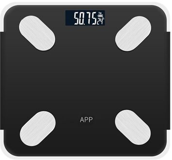 Oplaadbare Bluetooth APP Android IOS Smart Menselijk Lichaam Elektronische Weegschaal Vet Meter Meet Kamertemperatuur Instellen Dieet Tijd zwart