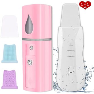 Oplaadbare Huid Scrubber Gezicht Stoomboot Koud Nano Mist Spuit Facial Peeling Reiniging Porie Schoner Mee-eter Verwijderen Schoonheid roze zonder doos