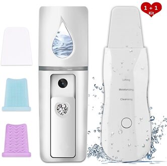 Oplaadbare Huid Scrubber Gezicht Stoomboot Koud Nano Mist Spuit Facial Peeling Reiniging Porie Schoner Mee-eter Verwijderen Schoonheid wit zonder doos