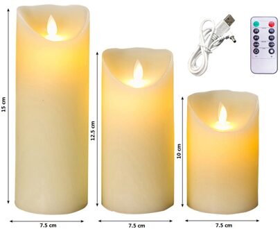 Oplaadbare Kaarsen Lights, Led Vlamloze Kaarsen Glad Flikkerende Kaars Licht Met Timer Afstandsbediening Voor Home Decoratie 3stk 1 reeks