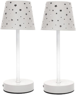 Oplaadbare kinderkamer tafellamp - 2x - met usb - lichtgrijs - sterren - 28,5 cm