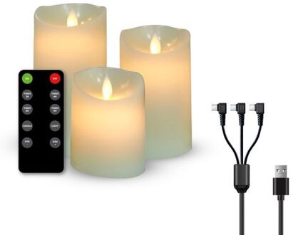 Oplaadbare LED Kaarsen - Bewegende Vlam - 3-pack Wit