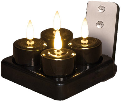 Oplaadbare LED kaarsjes - 4x - zwart - oplaadstation