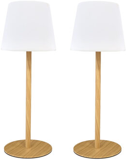Oplaadbare LED tafellamp - 2x - houteffect - 40 cm - buiten en binnen