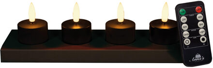 Oplaadbare LED theelichtjes - 4x - zwart - H5 cm