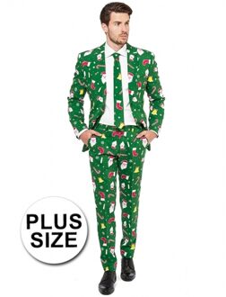 Opposuits Big sized Groene business suit met kerst print