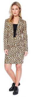Opposuits Bruine business suit met luipaard print voor dames