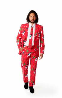 Opposuits Christmaster - Mannen Kostuum - Rood - Kerst - Maat 54