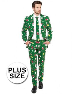 Opposuits Grote maat Groene business suit met kerst thema 56 (3XL) - Carnavalskostuums Multikleur