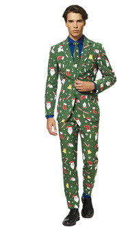 Opposuits Grote maat Groene business suit met kerst thema 56 (3XL) - Carnavalskostuums Multikleur