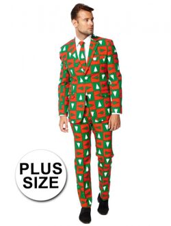 Opposuits Grote maat heren kostuum met kerstbomen print 54 (2XL)